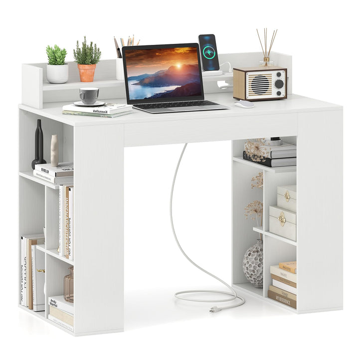Giantex White Desk with Storage Shelves