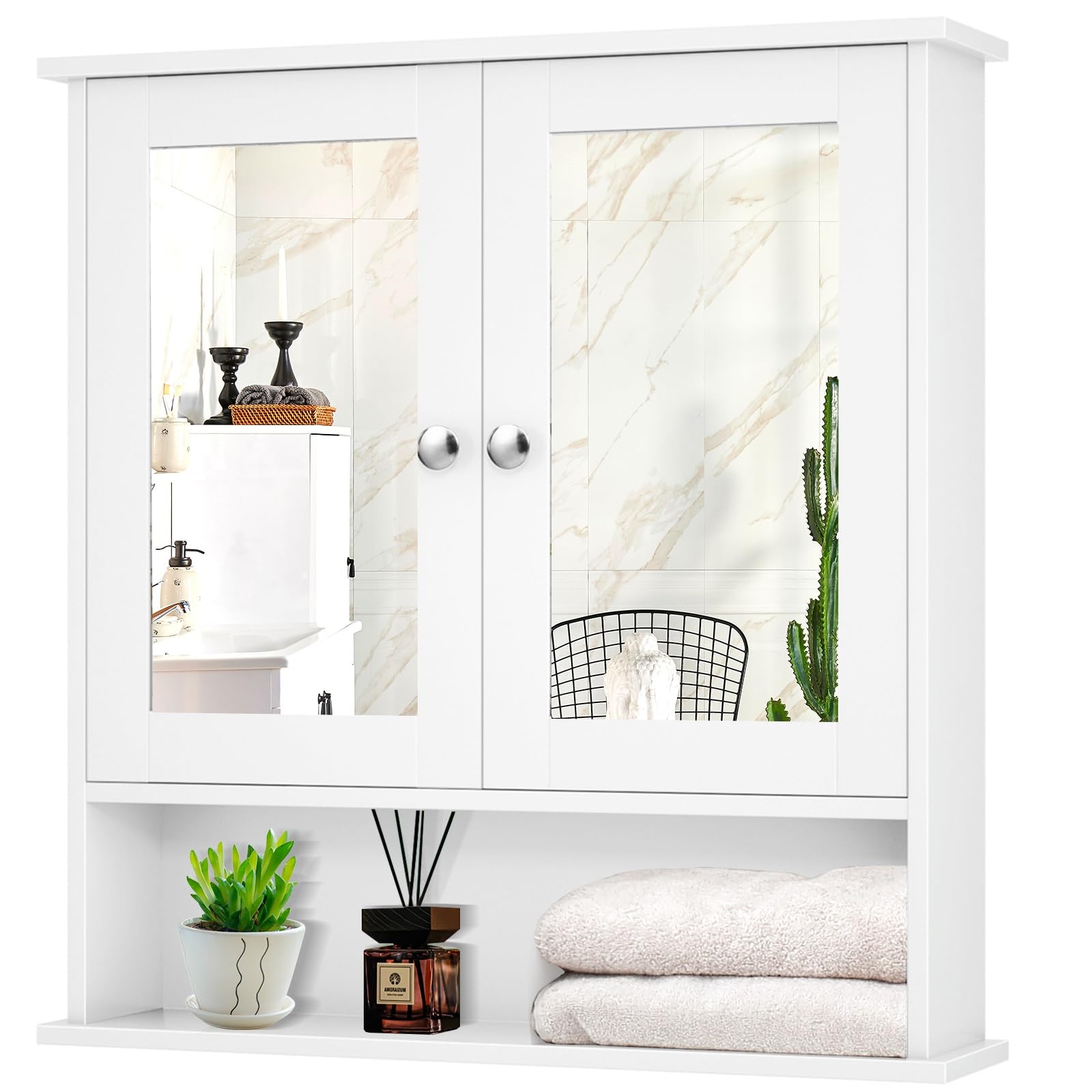Giantex Medicine Cabinet, Bathroom Wall Cabinet with 2 Mirrored Doors, Adjustable Shelf