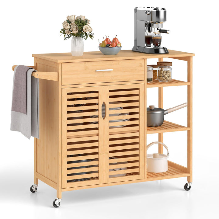 Giantex Bamboo Kitchen Island Cart with Drawer and Storage Cabinet