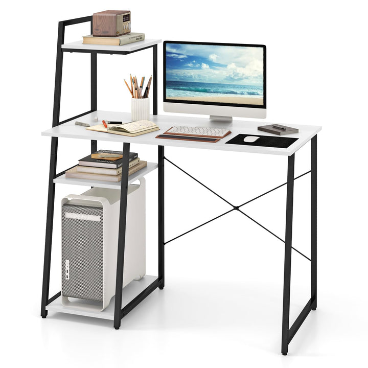 Giantex Computer Desk with Shelves, 47.5” Home Office Desk with Bookshelf, Host Stand