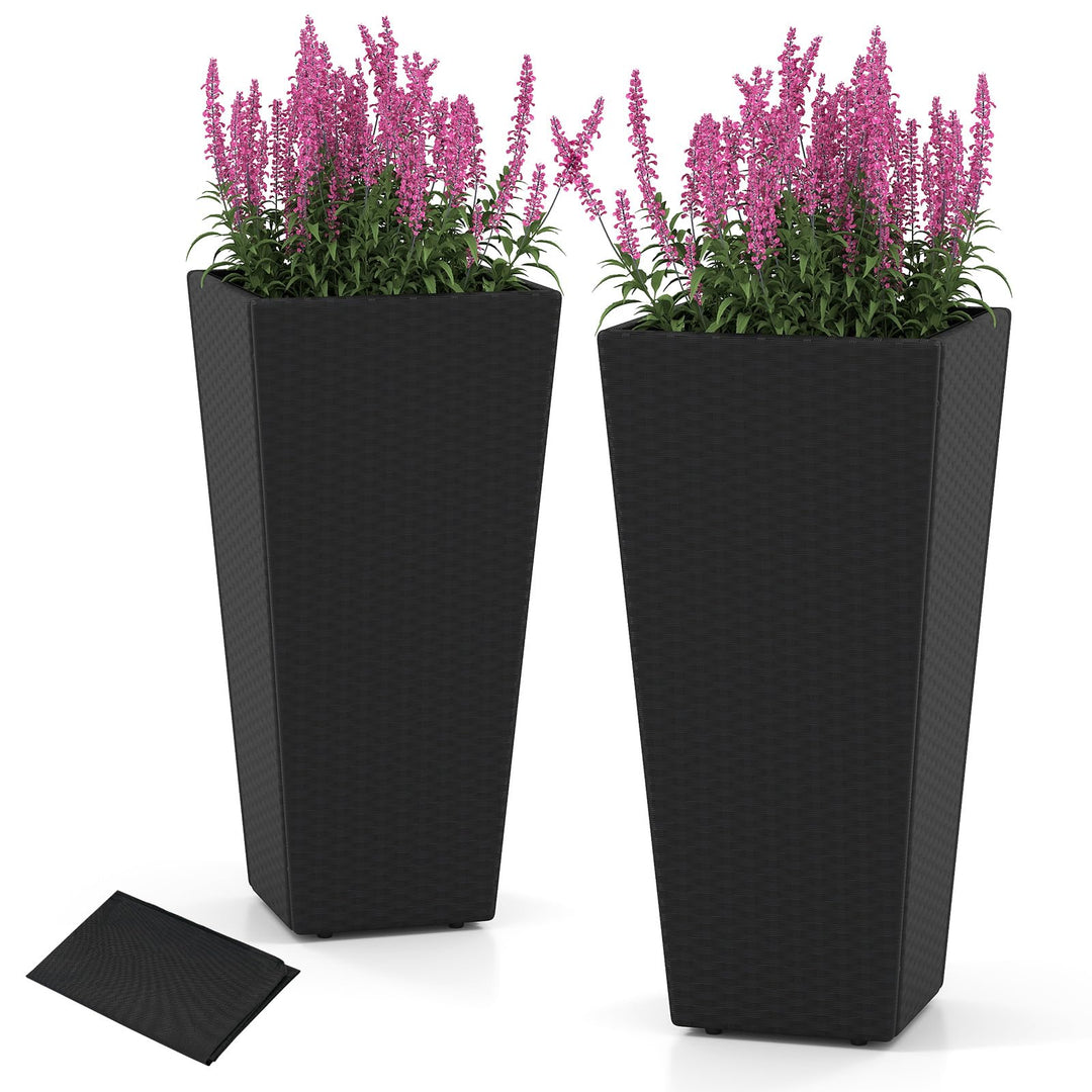 Giantex Set of 2 Outdoor Wicker Flower Pot 30 Inch Tall Planters with Drainage System