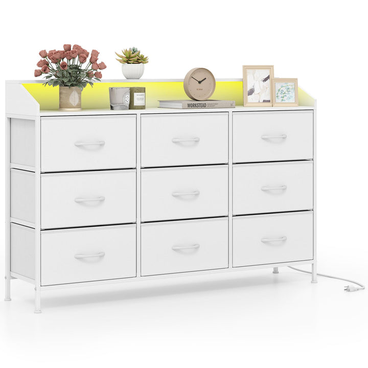 Giantex 9-Drawer LED Dresser for Bedroom with Charging Station