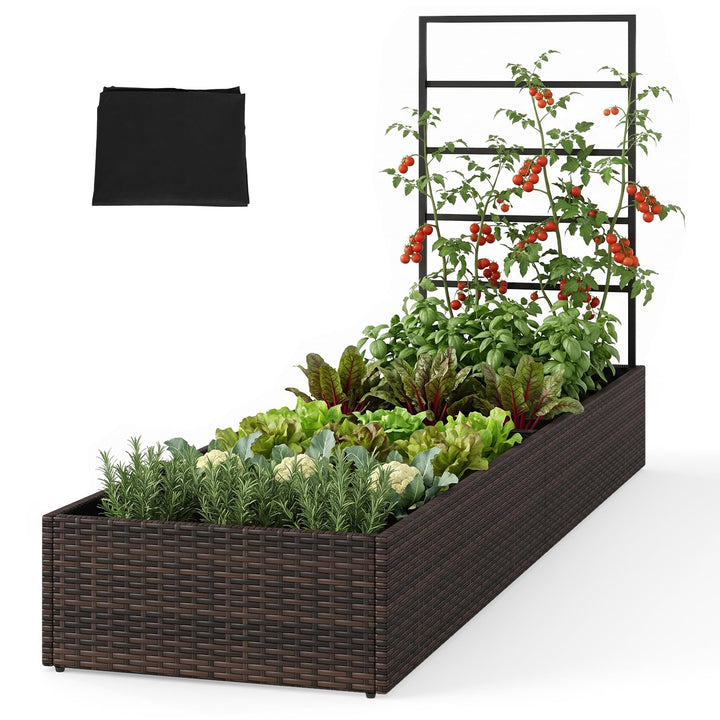 GIANTEX Rattan Raised Garden Bed with Trellis &amp; 2 Planter Boxes (1/2)