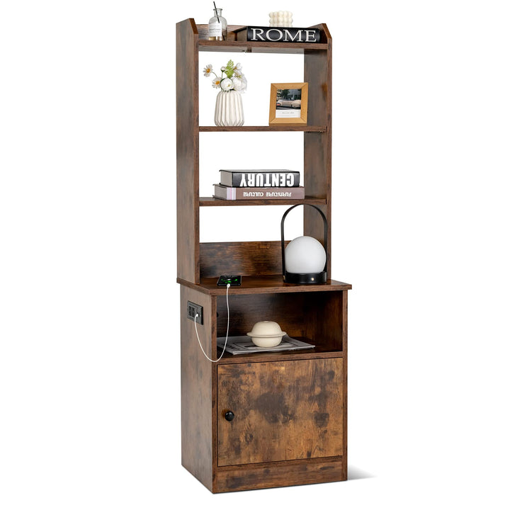 Giantex Nightstand with Charging Station - 55" Tall Bedside Table