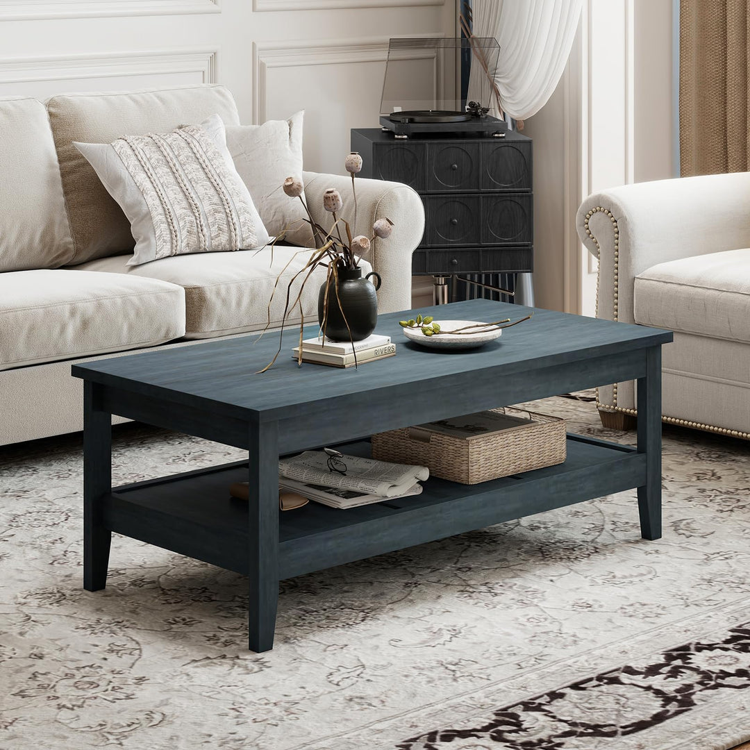 Giantex Farmhouse Coffee Table Rustic Cocktail Center Table with Thickened Tabletop