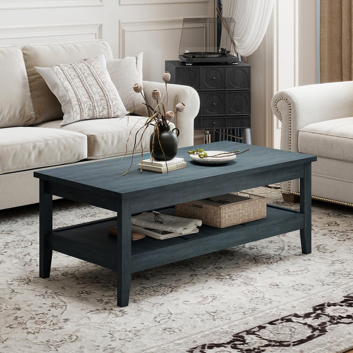Giantex Farmhouse Coffee Table Rustic Cocktail Center Table with Thickened Tabletop