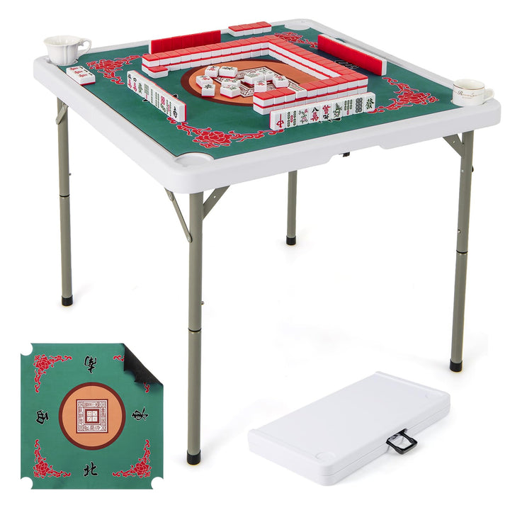Giantex Folding Mahjong Table 35" Square Card Table with Cup Holders