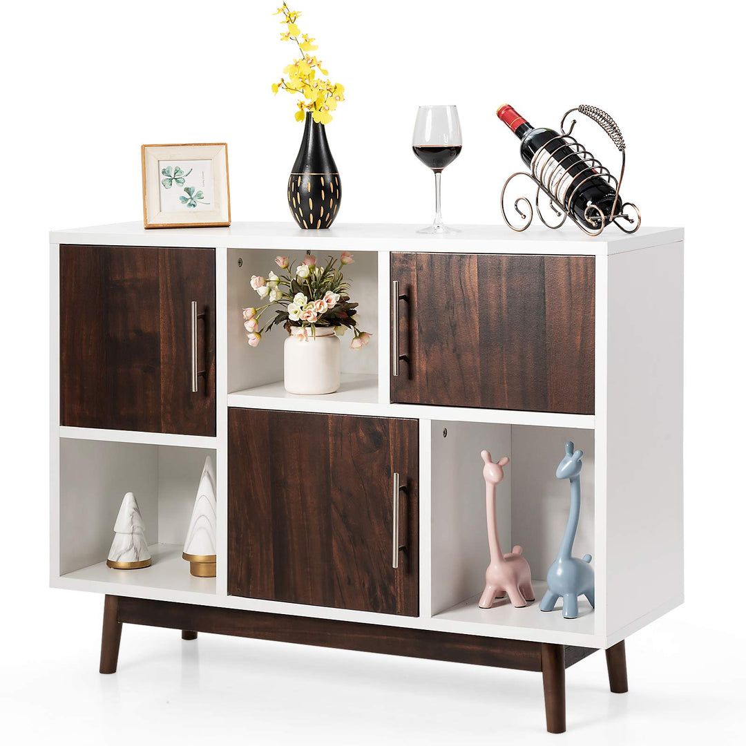 Sideboard Storage Cabinet W/Storage Compartments, Doors and Wood Legs