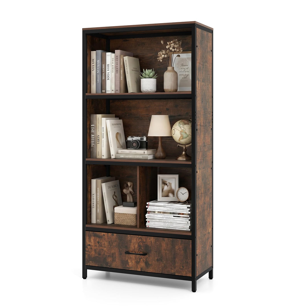 Giantex 56" Tall 5-Tier Bookcase with Drawer