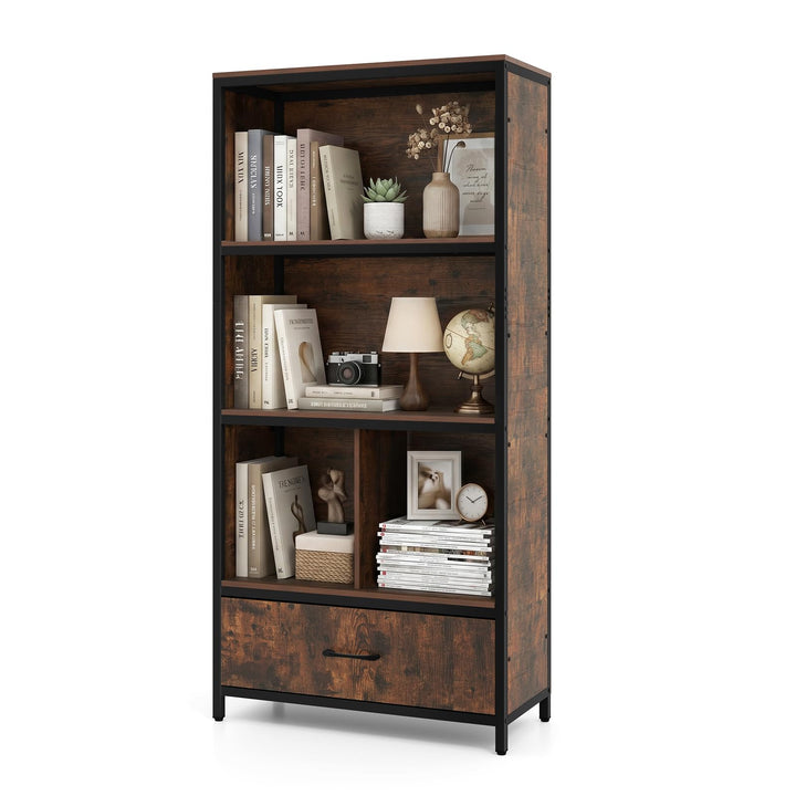 Giantex 56" Tall 5-Tier Bookcase with Drawer