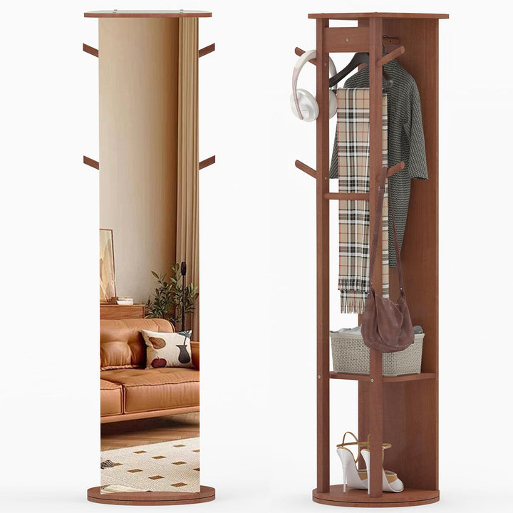 CHARMAID 66" Wood Floor Standing Mirror with 2 Clothes Rods