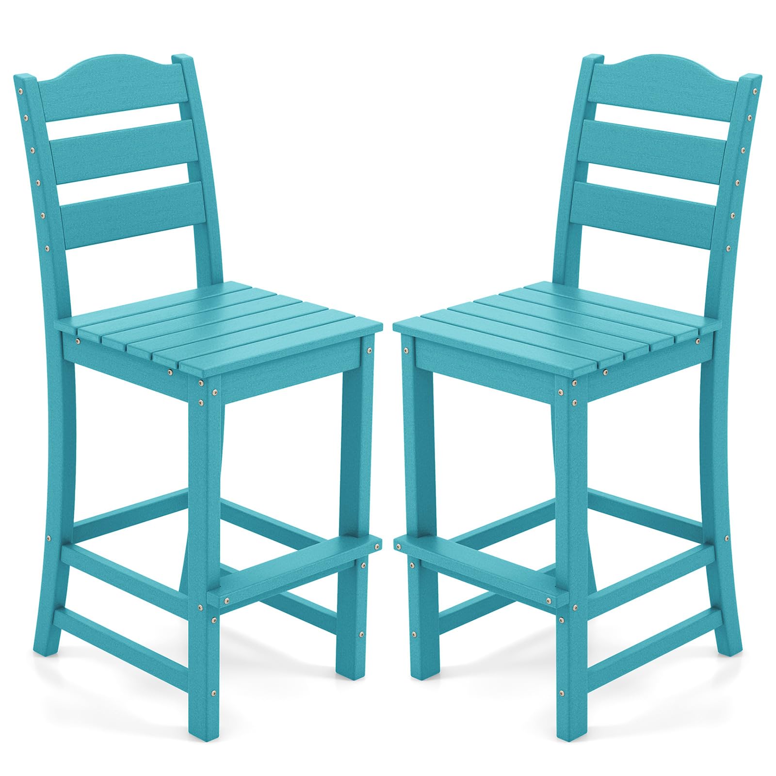 Giantex Outdoor HDPE Bar Stool, Patio Tall Bar Chair with Backrest and Footrest, 30 Inches Counter Height Barstools
