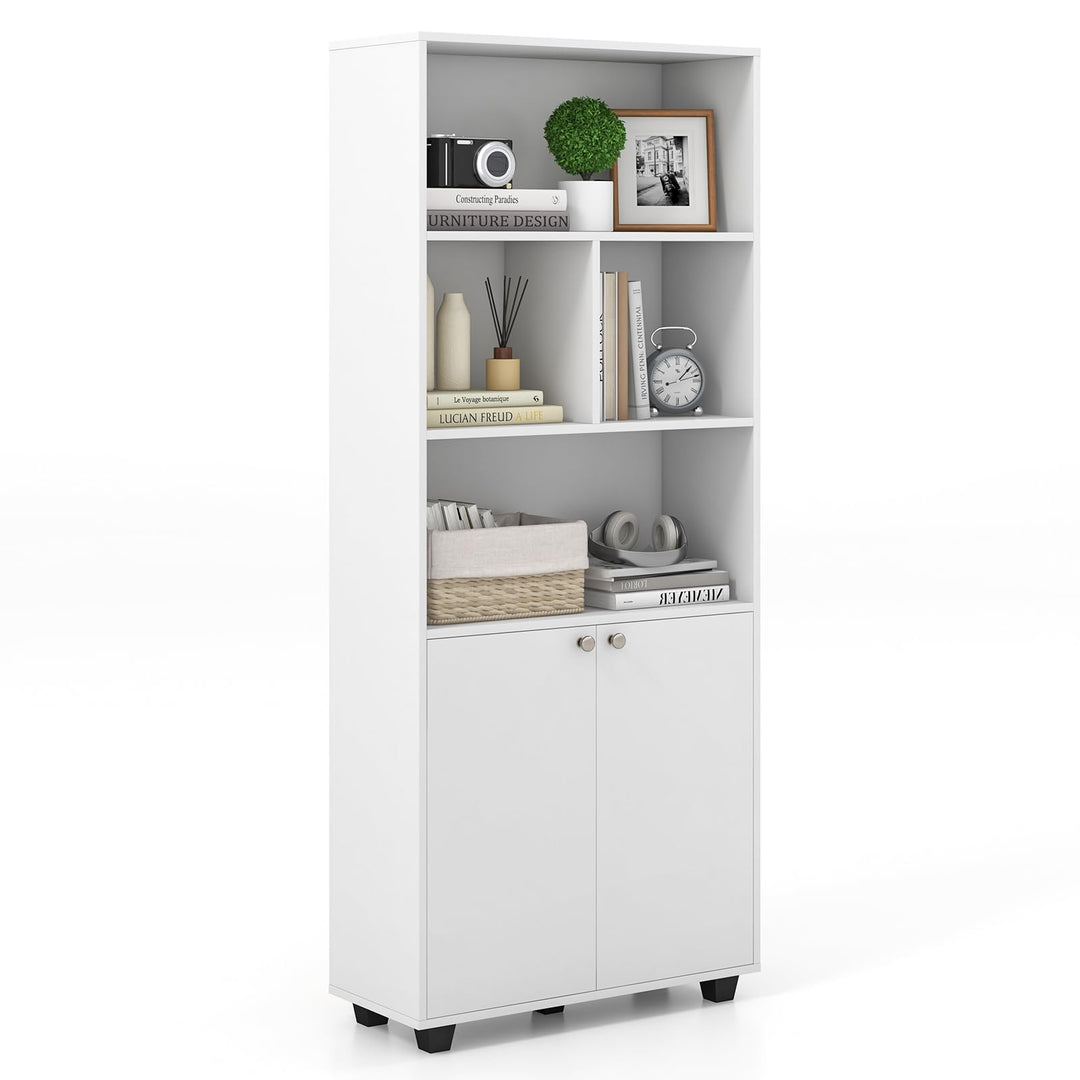Giantex 66" Tall Bookcase with Doors, Wooden Bookshelf with Adjustable Shelf and 4 Storage Cubes