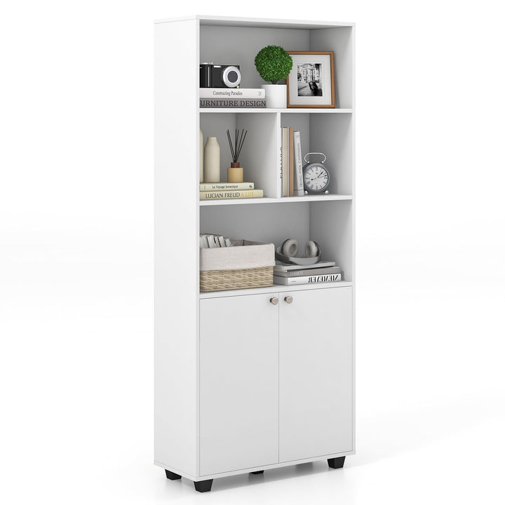 Giantex 66" Tall Bookcase with Doors, Wooden Bookshelf with Adjustable Shelf and 4 Storage Cubes