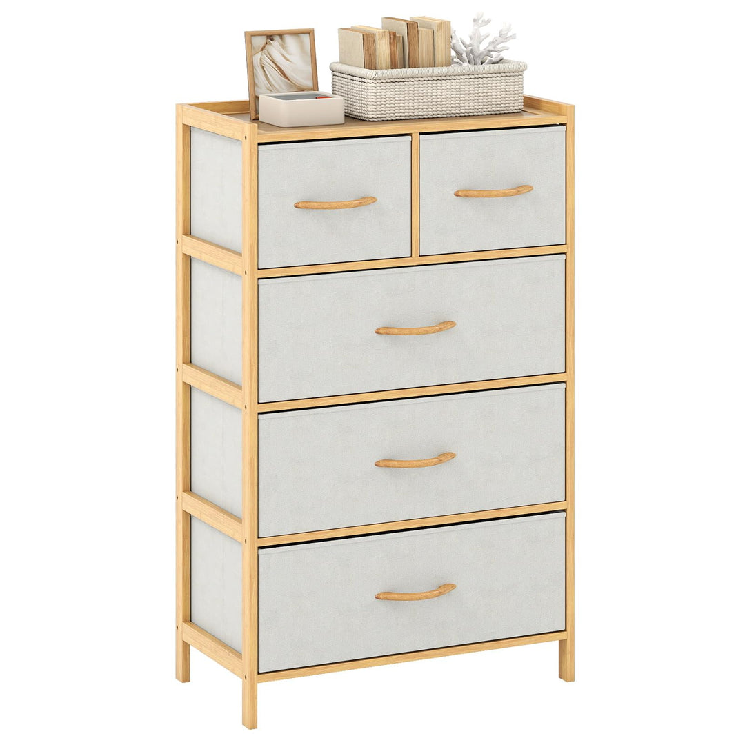 Giantex 5-Drawer Dresser for Bedroom Bamboo Storage Tower