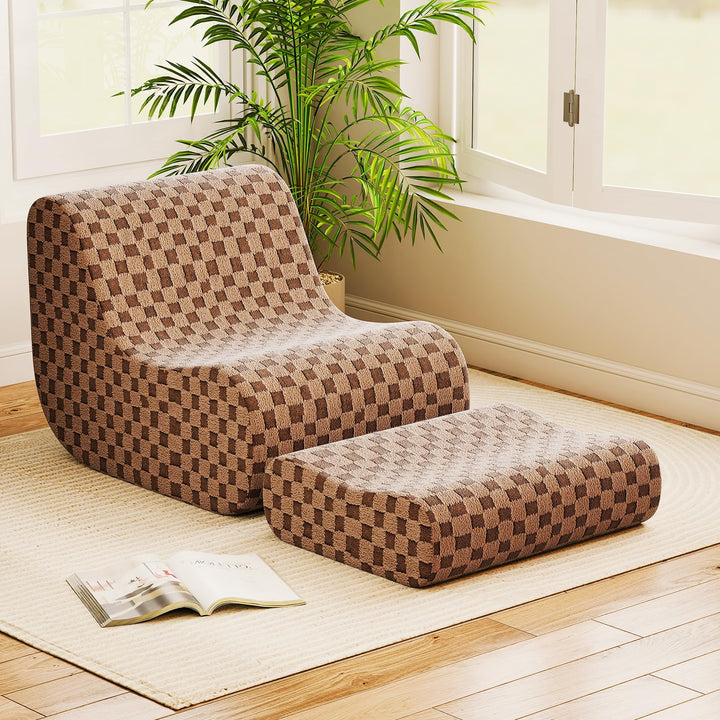 Giantex Bean Bag Chair with Ottoman Comfy Lazy Sofa Chair with One-Piece Foam Filling