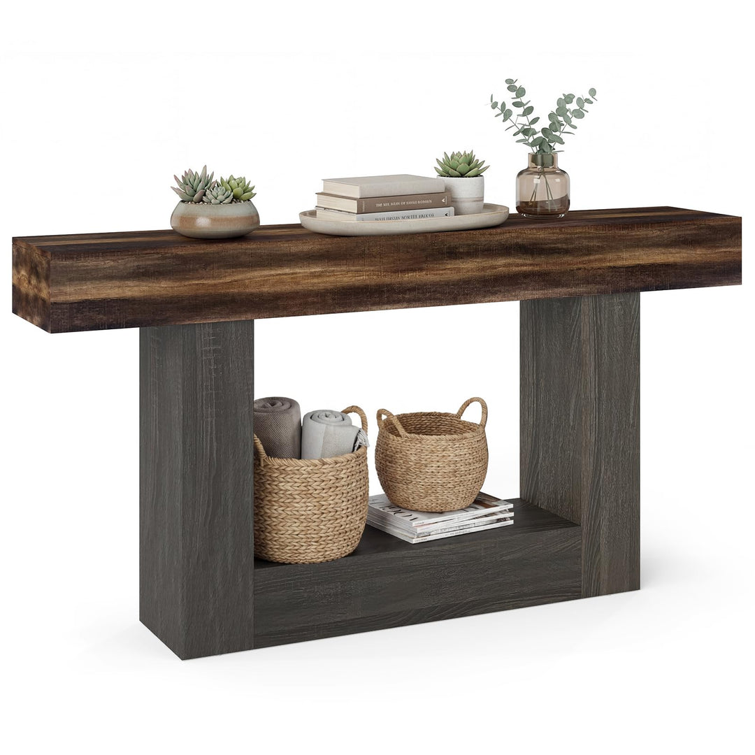 Giantex 63" Farmhouse Console Table | 2-Tier Narrow Entryway Table with Storage Shelf
