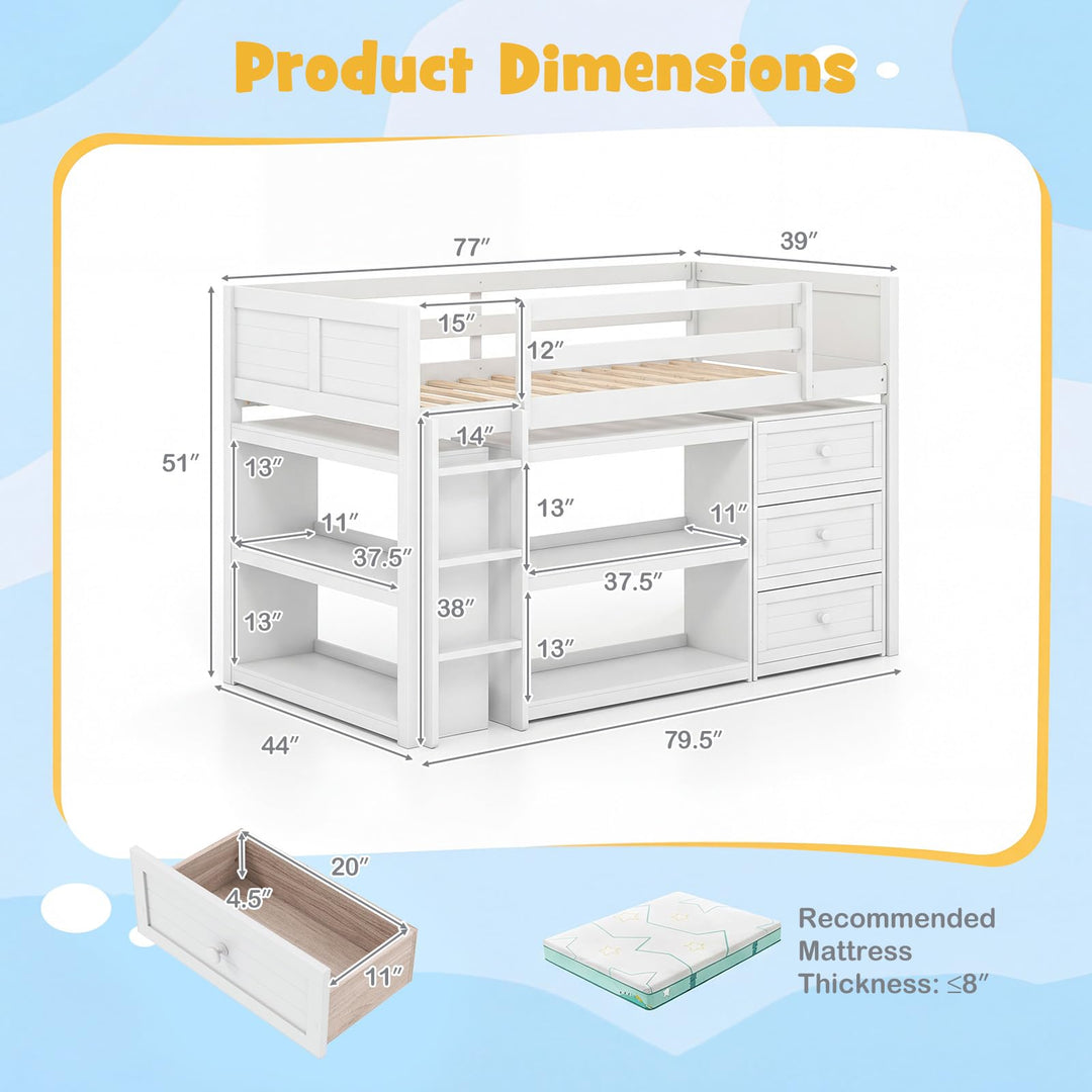 Giantex Loft Bed Twin Size with LED Lights