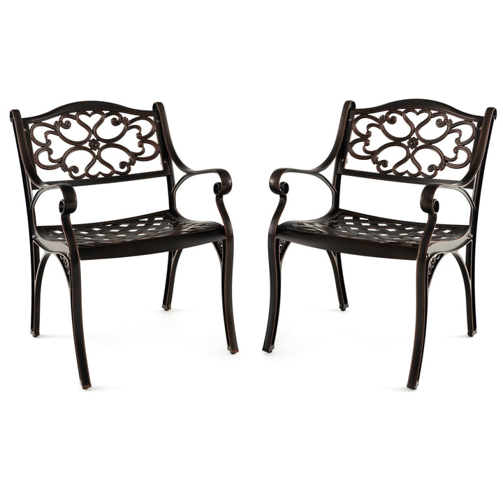 Giantex Cast Aluminum Patio Chairs Set of 2, All Weather Outdoor Dining Chairs w/Armrests and Curved Seats
