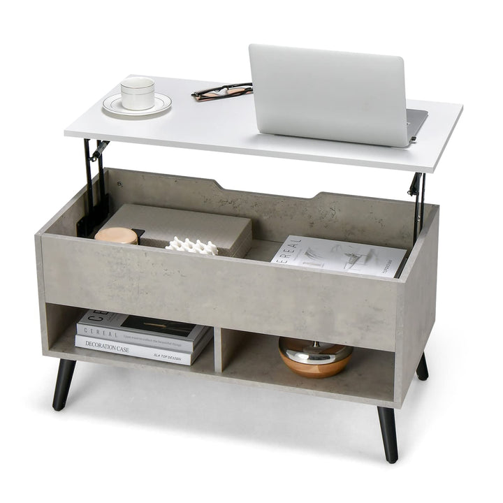 Giantex Lift Top Coffee Table, Modern Cocktail Table w/Hidden Compartment & 2 Open Shelves