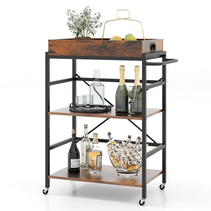 Giantex Rolling Bar Cart, 3-Tier Serving Cart with Removable Tray, 4 Lockable Universal Casters