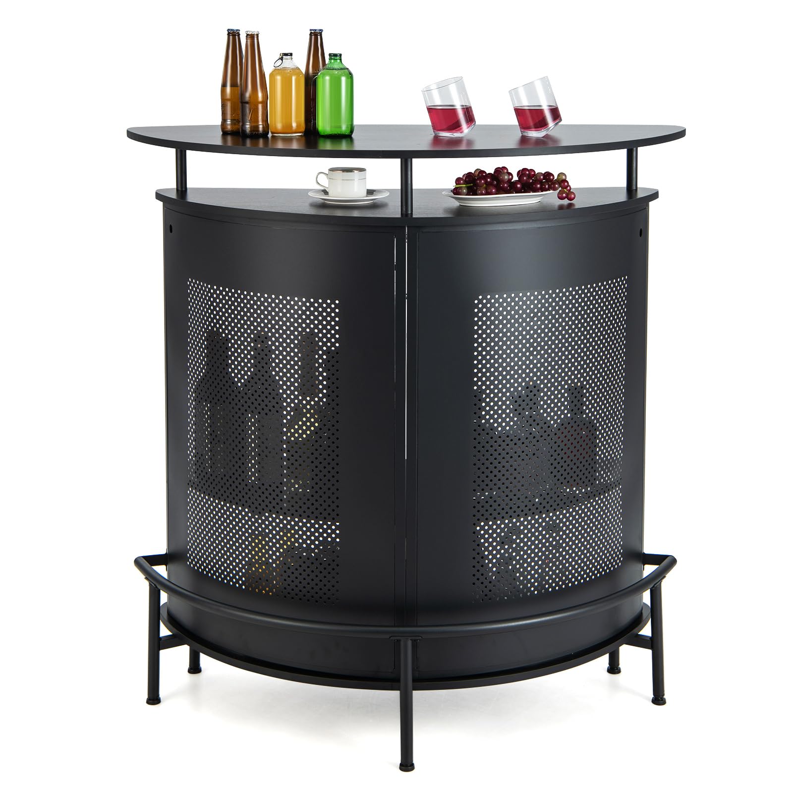 Giantex 4-Tier Home Bar Unit - Bar Cabinet with Storage Shelves, 3 Stemware Holders, Black