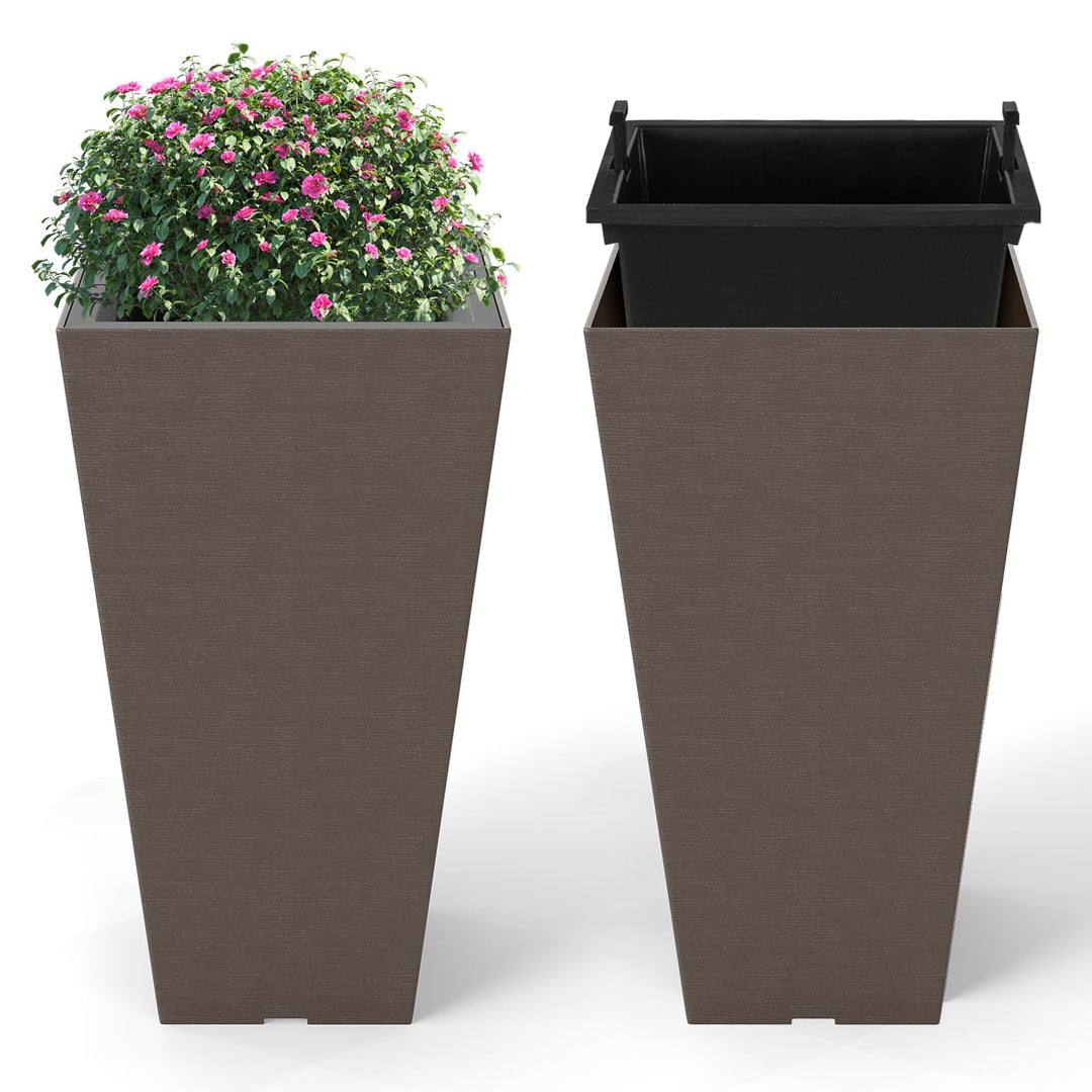 Giantex Square Taper Planter Set of 2 Self-Watering Flower Pots ( 11.5"x11.5"x22.5")