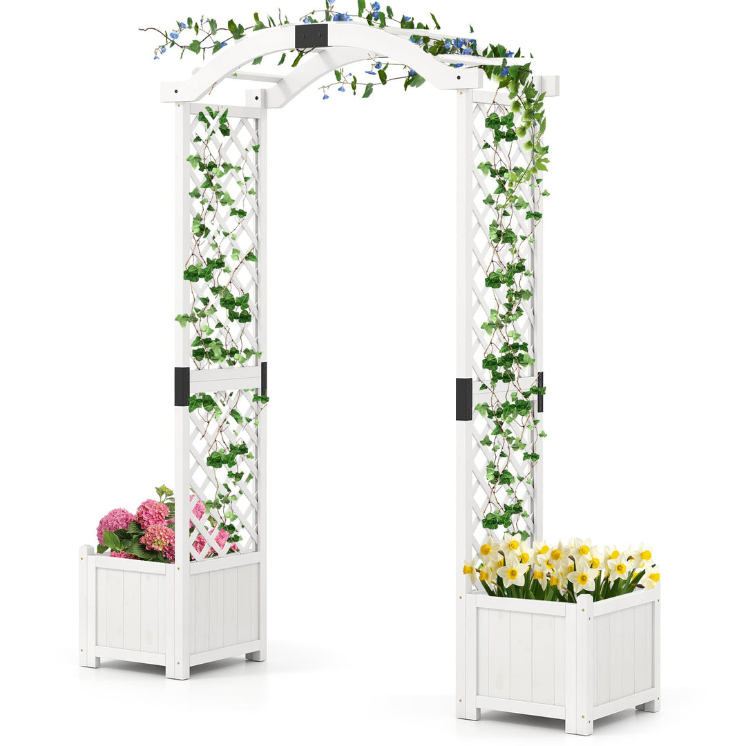 Giantex Garden Arbor with Planter, Wooden Planter Arch with Trellis, Outdoor Arch for Climbing Plants