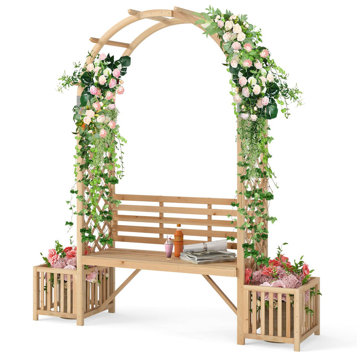 Giantex Outdoor Bench with Garden Arch & Planters