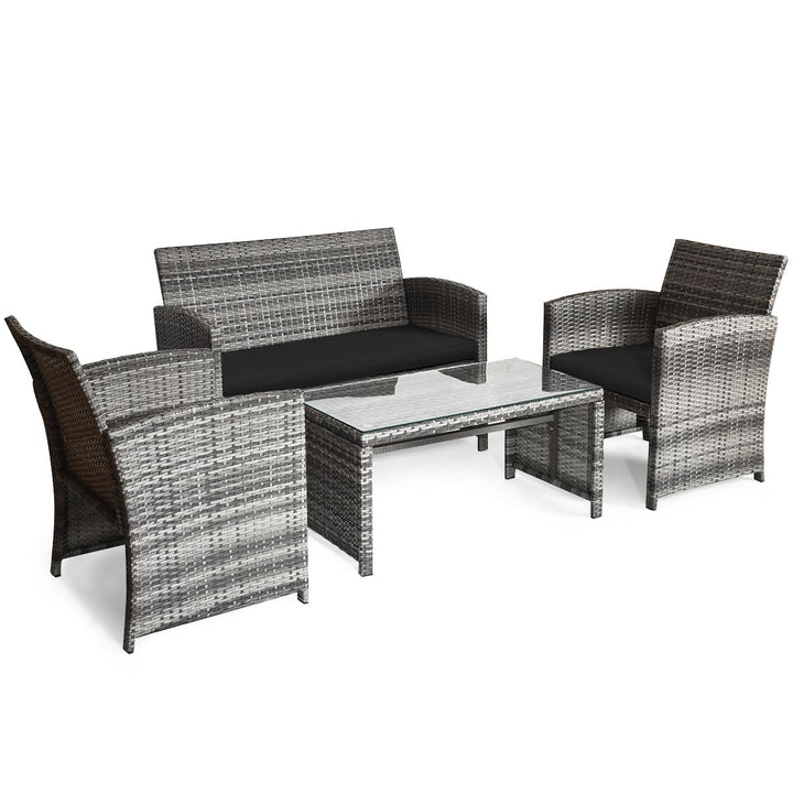 Giantex 4 Pc Rattan Patio Furniture Garden Lawn Sofa Cushioned Seat Mix Gray Wicker Conversation Sets