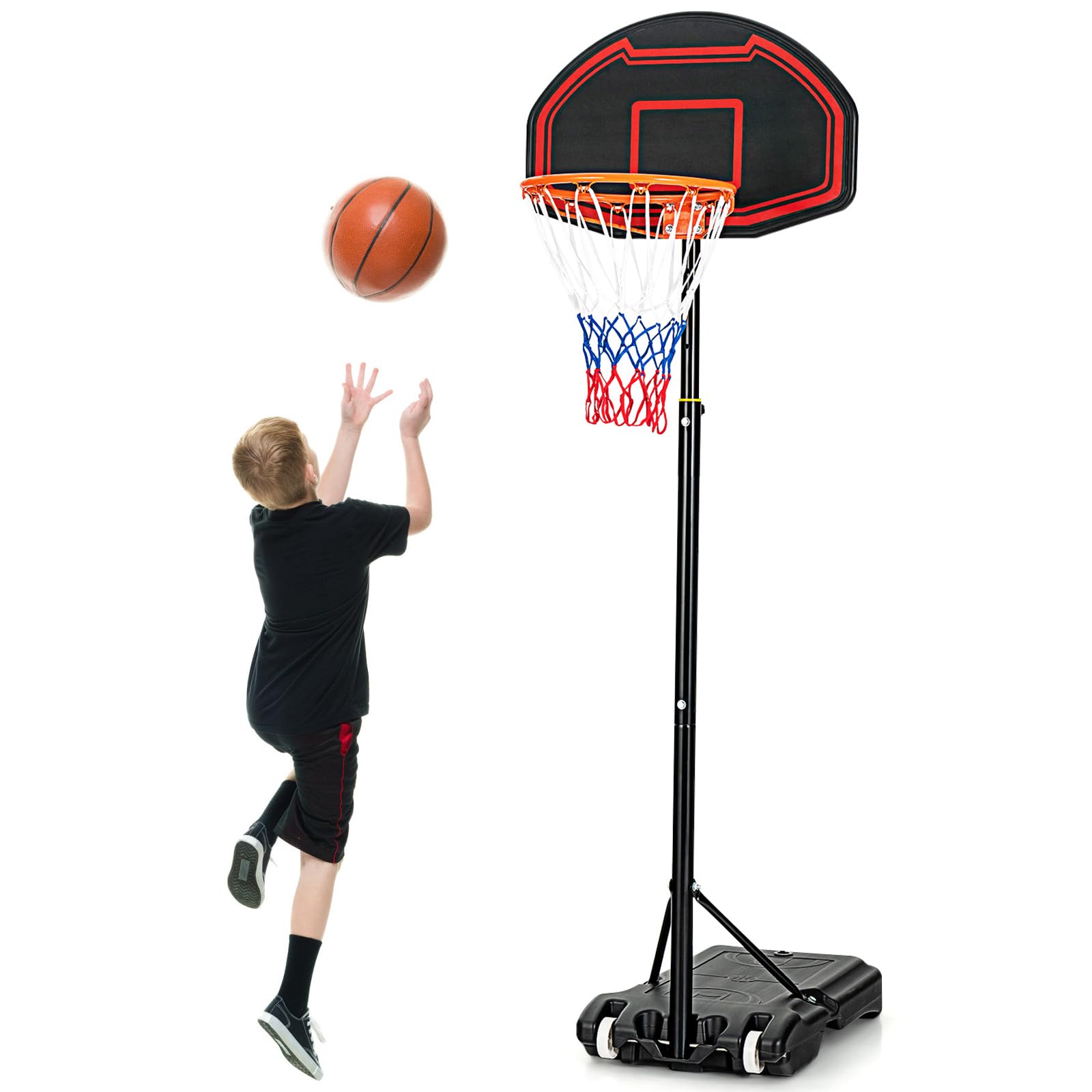 Giantex Portable Basketball Hoop Outdoor, 5.1-6.9Ft Height-Adjustable Basketball Goal System Indoor w/Shatterproof Backboard