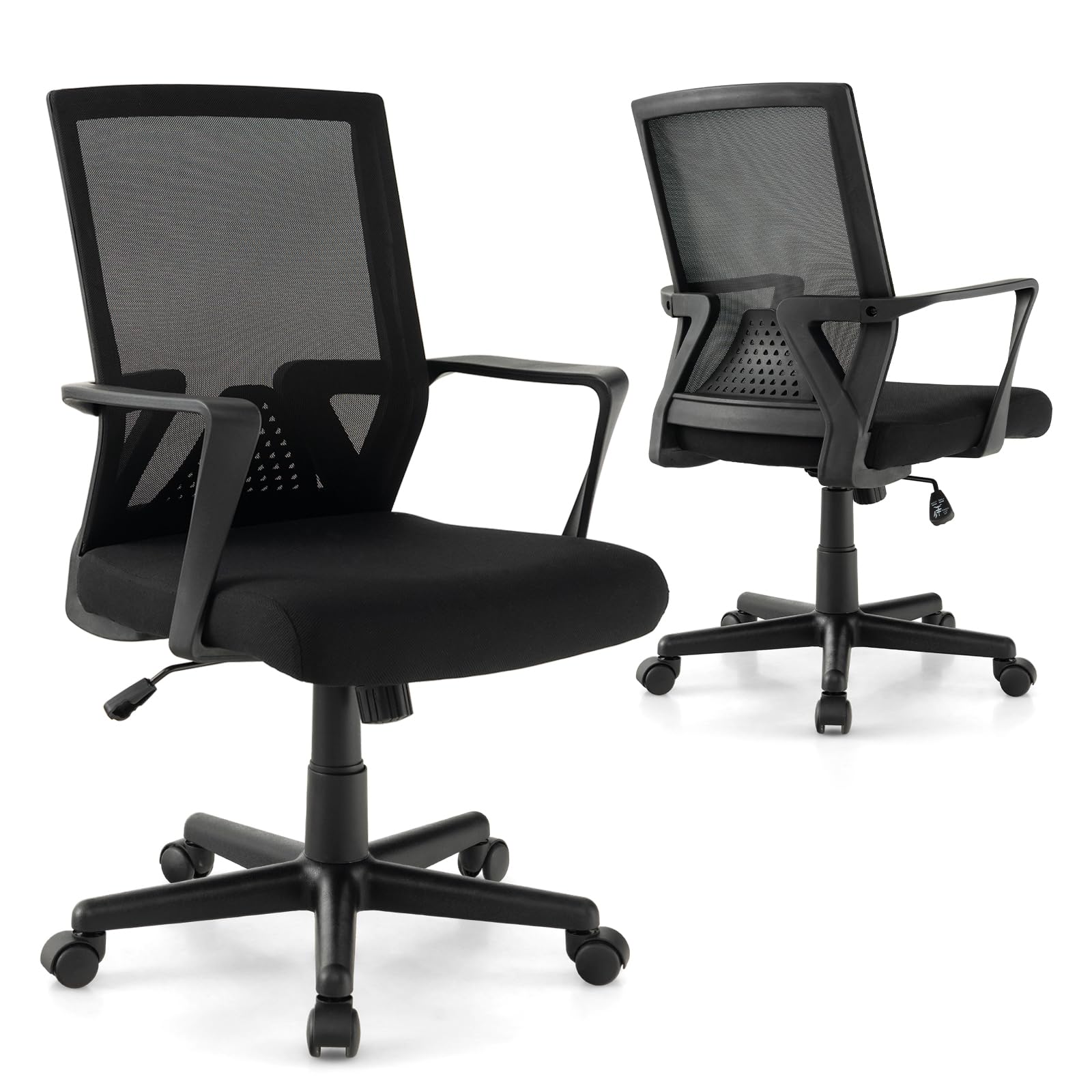 Giantex Office Desk Chair with Lumbar Support, Ergonomic Mesh Office Chair with Wheels and Armrests