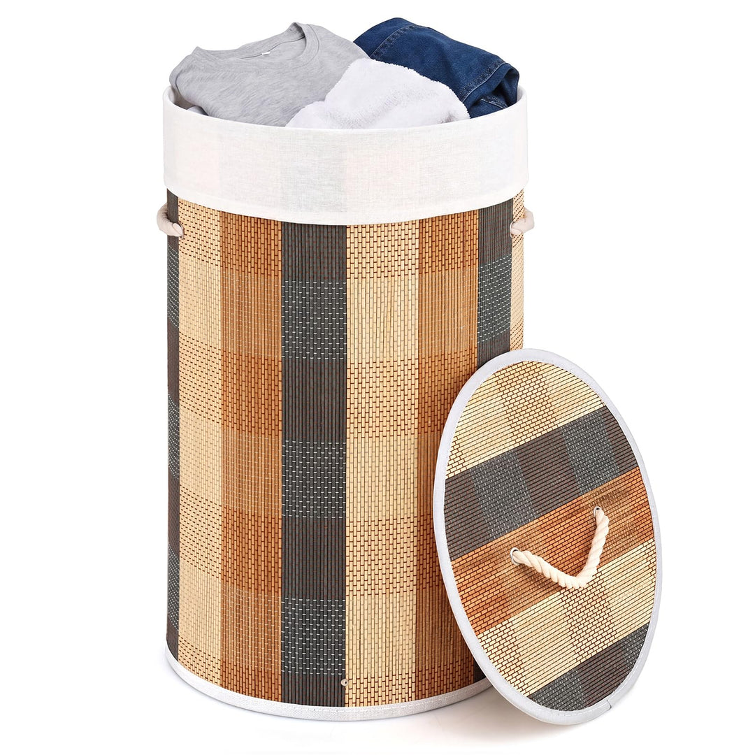 Giantex 13.2 Gal Round Bamboo Laundry Hamper with Lid