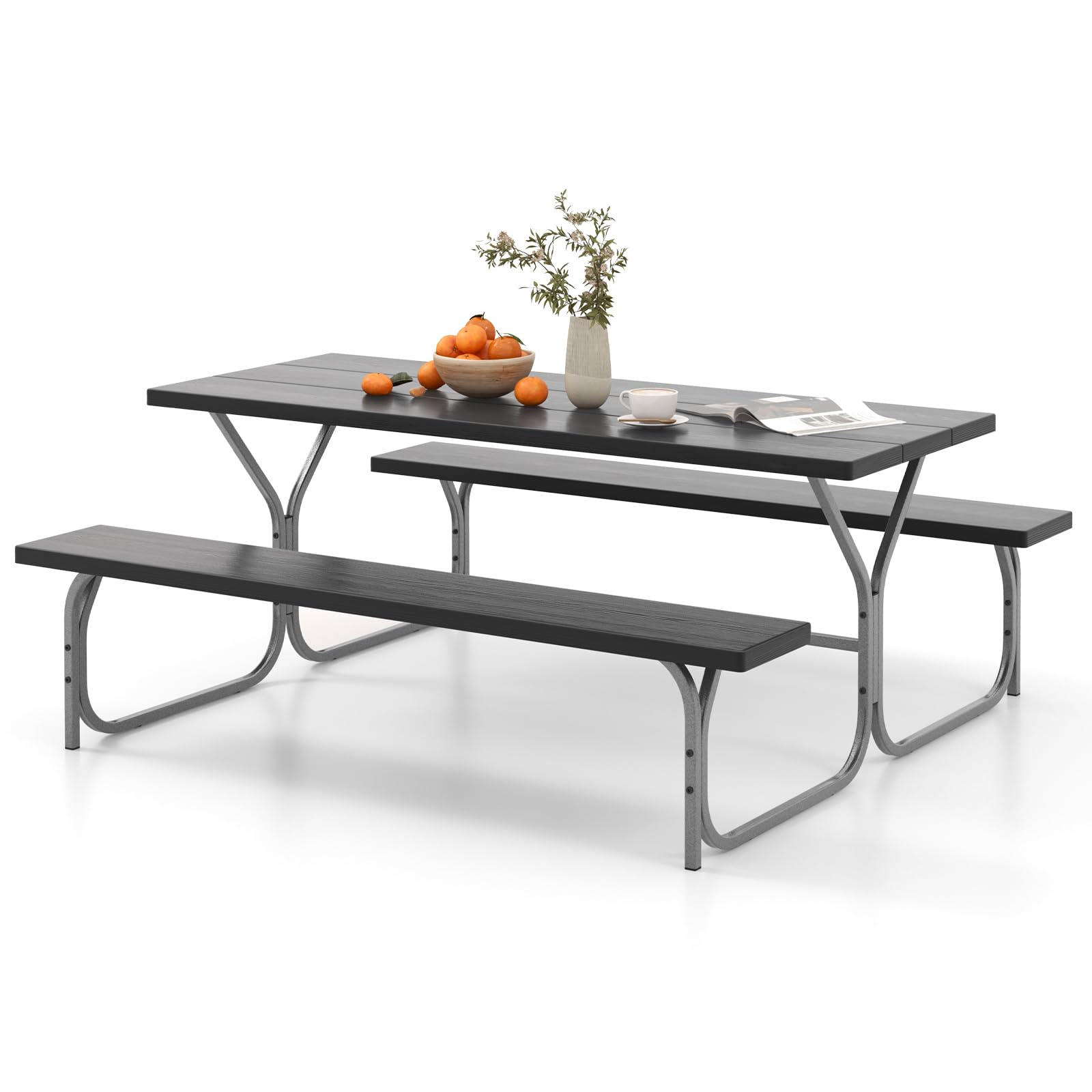 Giantex Picnic Table 6FT for 8 Person, Outdoor Table Set w/ 2 Benches