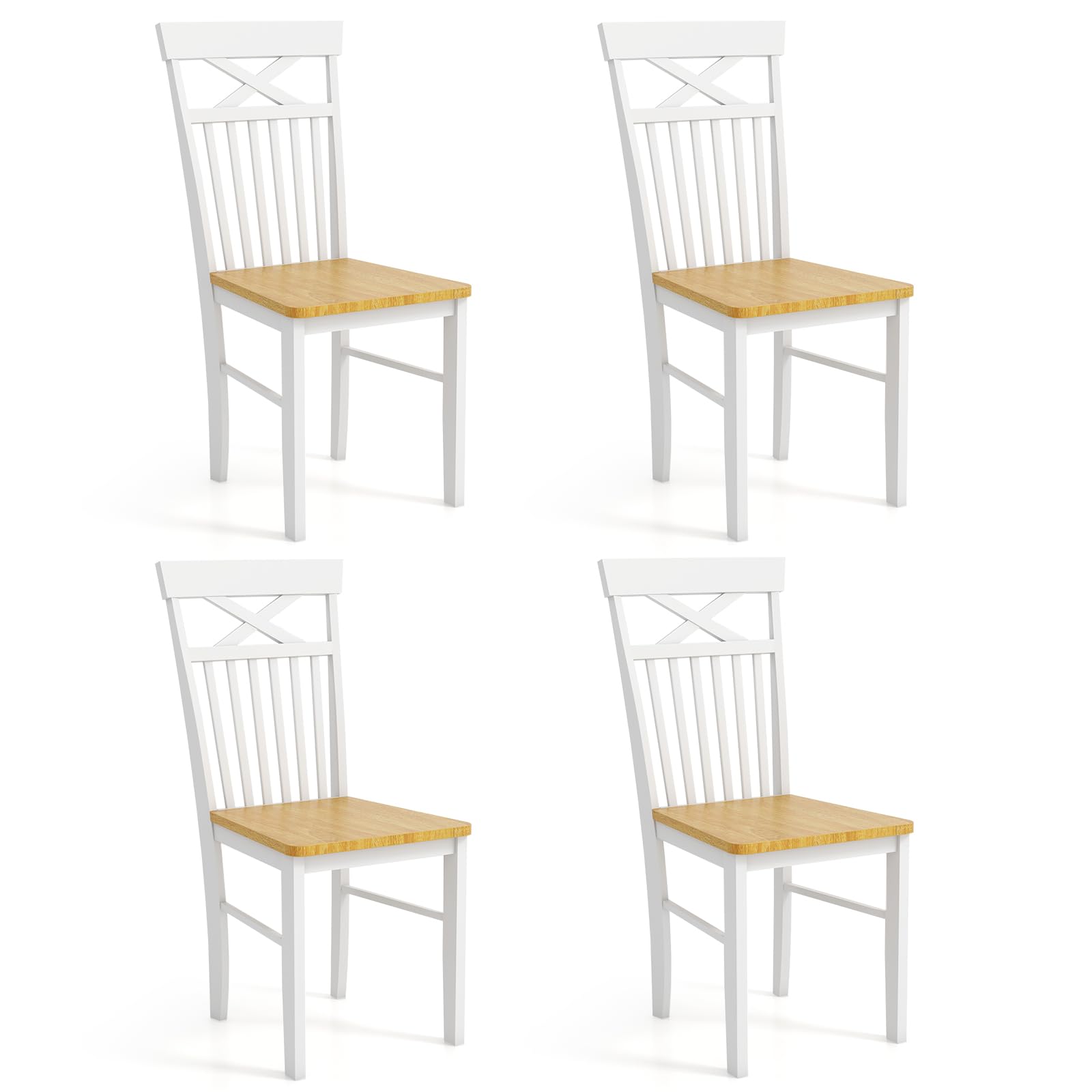 Giantex Wooden Dining Chairs Set of 2/4, Kitchen Chairs w/Rubber Wood Frame, High & Curved Slatted Backrest, Modern Armless Chairs