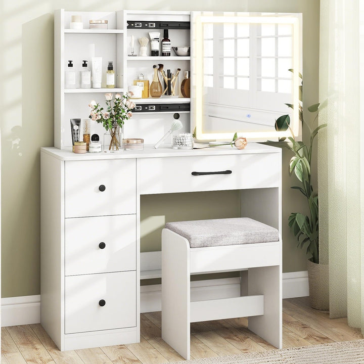 CHARMAID 38" Vanity Desk with Lighted Sliding Mirror