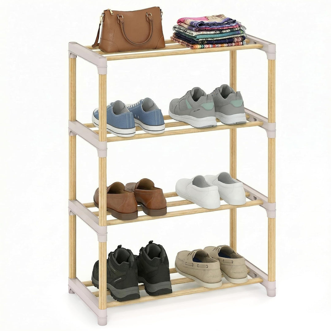 Giantex 4-Tier Stackable Pine Wood Shoe Rack for entryway