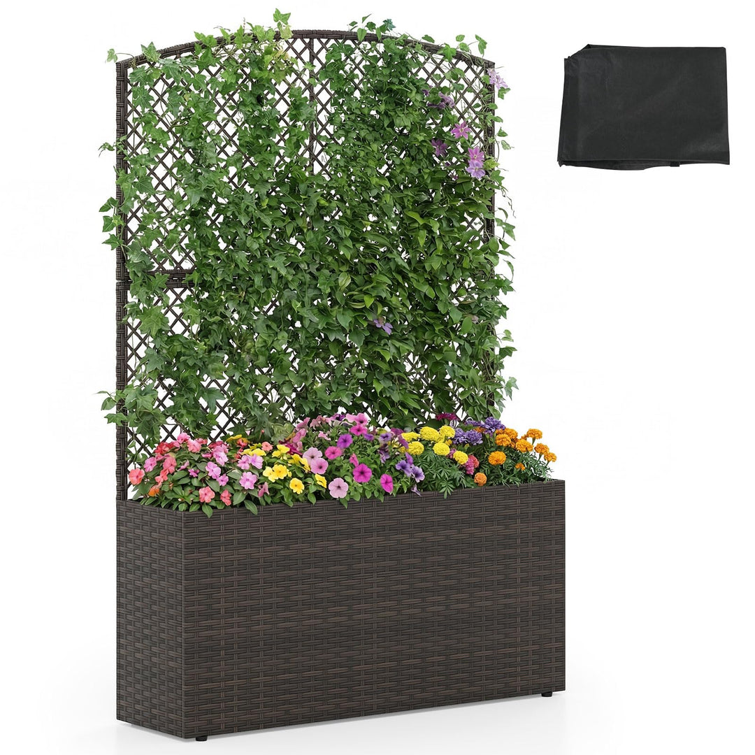 Giantex Raised Garden Bed with Trellis | 58'' Tall PE Rattan Planter Box w/Liner & Drainage