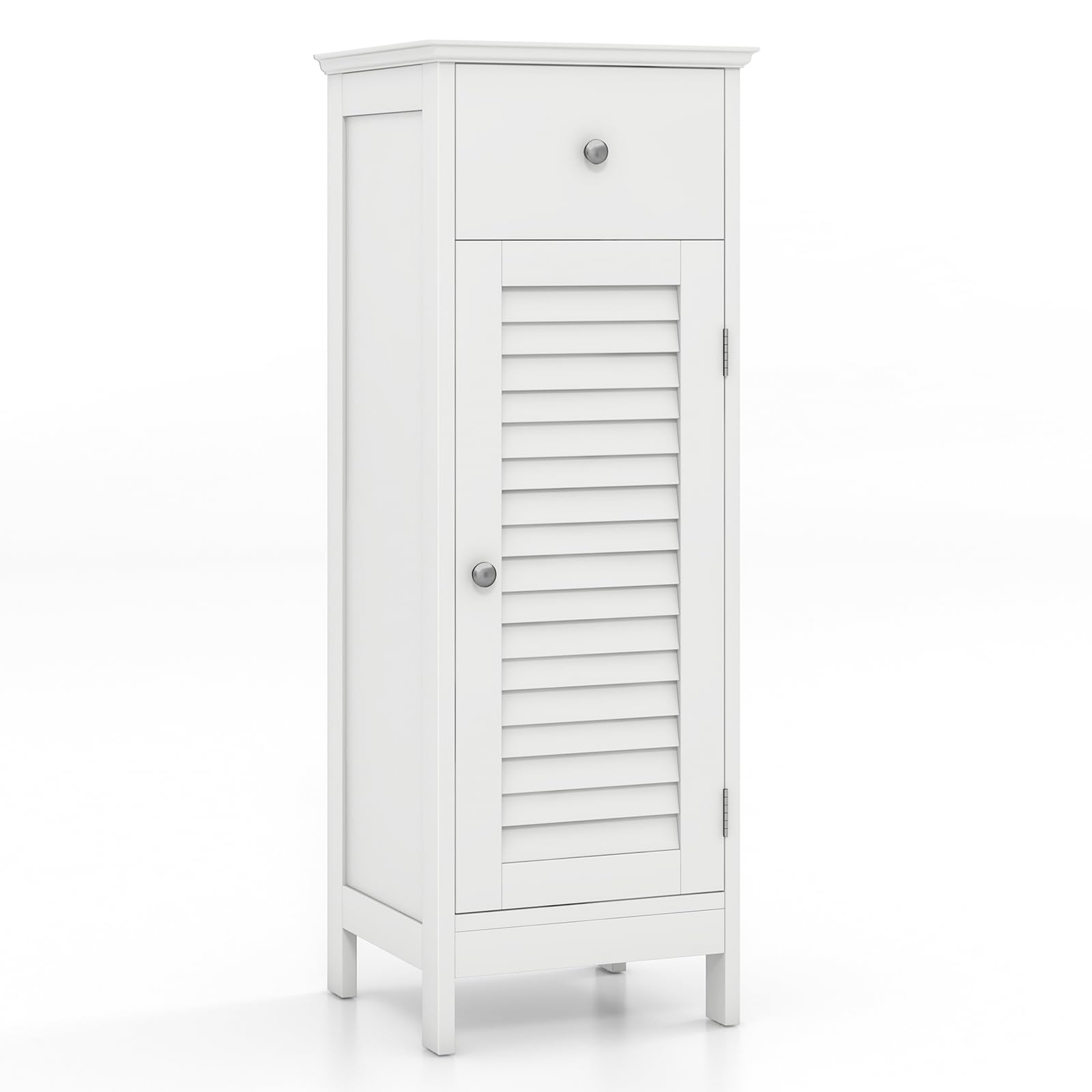 Giantex Bathroom Floor Storage Cabinet - Freestanding Side Cabinet with 1 Door, 1 Drawer & 3-Height Adjustable Shelf