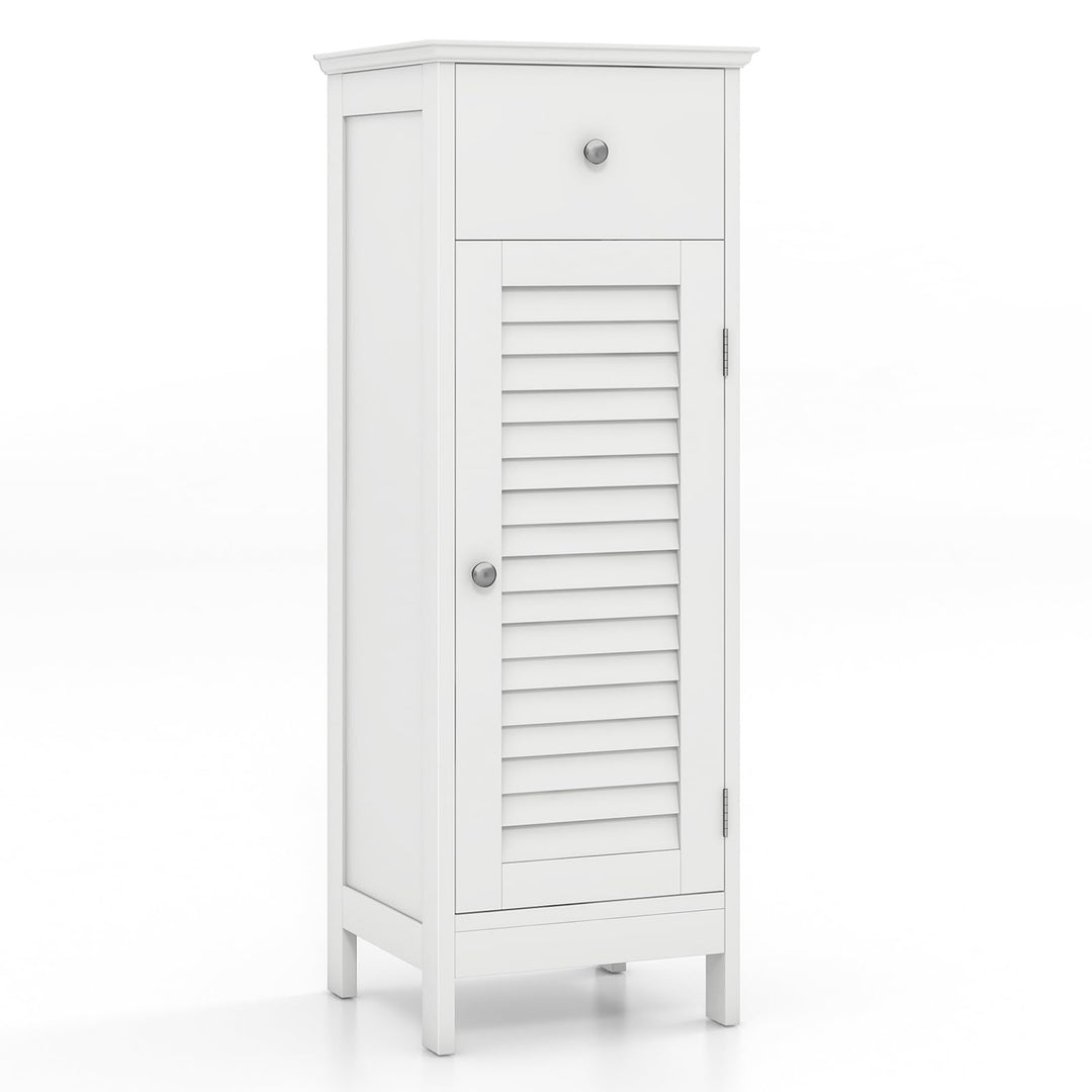 Giantex Bathroom Floor Storage Cabinet - Freestanding Side Cabinet with 1 Door, 1 Drawer & 3-Height Adjustable Shelf