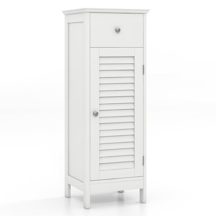 Giantex Bathroom Floor Storage Cabinet - Freestanding Side Cabinet with 1 Door, 1 Drawer & 3-Height Adjustable Shelf