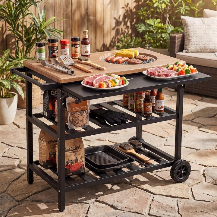 Giantex Outdoor Grill Cart with Korean BBQ Charcoal Grill