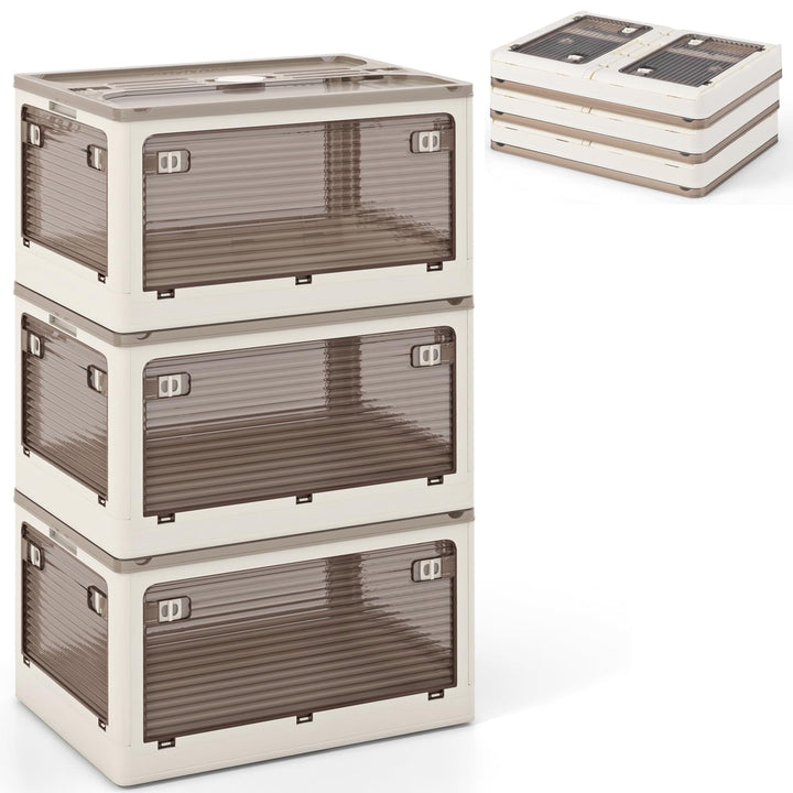 Giantex Storage Bins with Lids and Hidden Wheels, 3/6 Pack Stackable Collapsible Storage Boxes with 5 Opening Doors