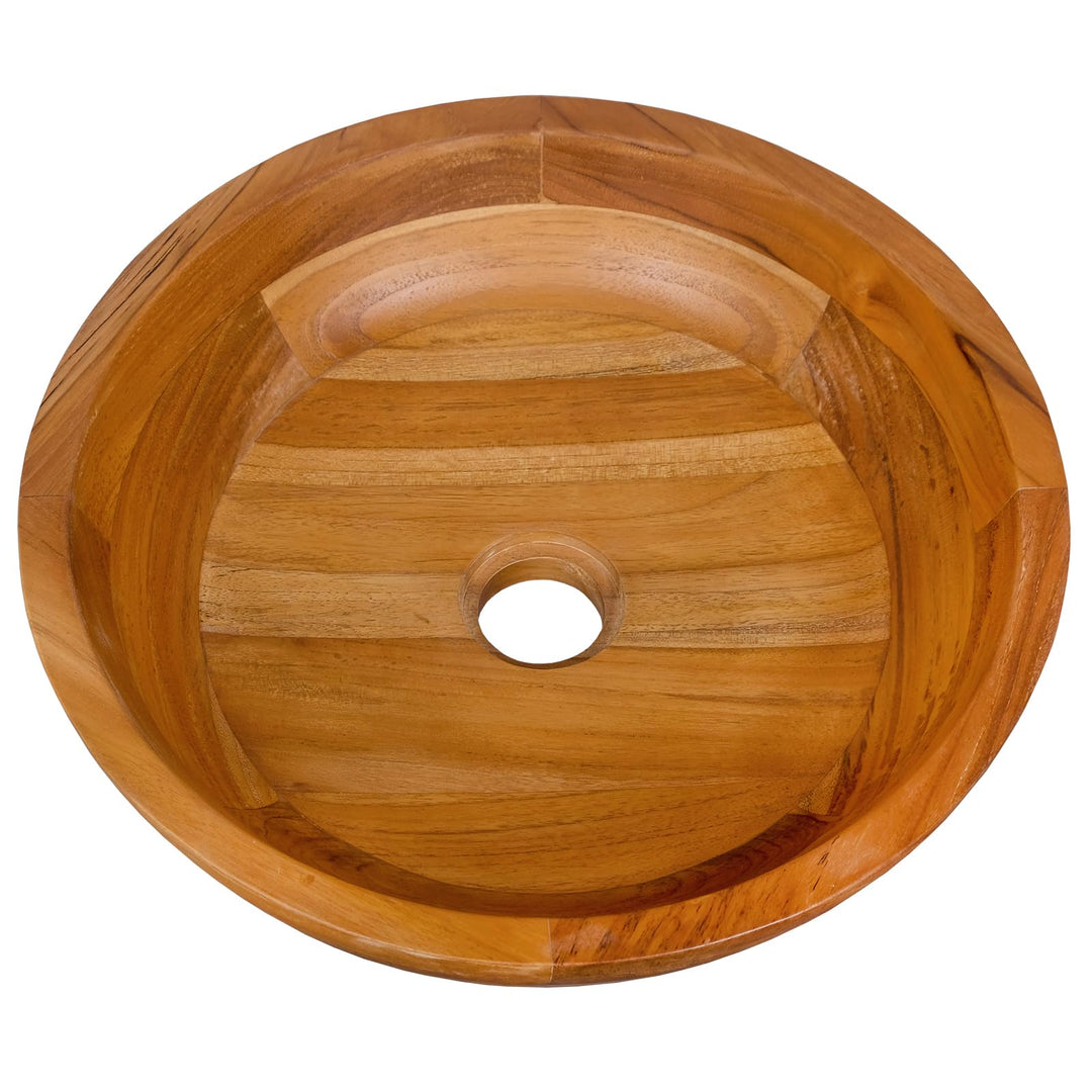 Giantex Teak Wood Vessel Sink - Bathroom Washbasin with Smooth Finish, Round Corner (16” x 16” x 4” Bowl-shaped)
