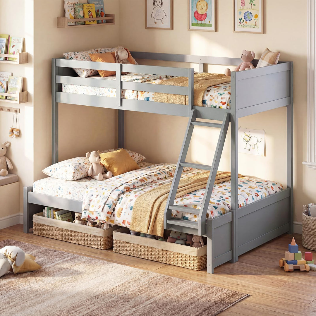 Giantex Twin Over Full Bunk Bed Wood Bunk Bed