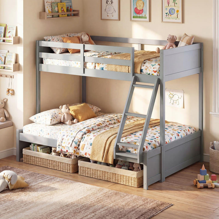 Giantex Twin Over Full Bunk Bed Wood Bunk Bed