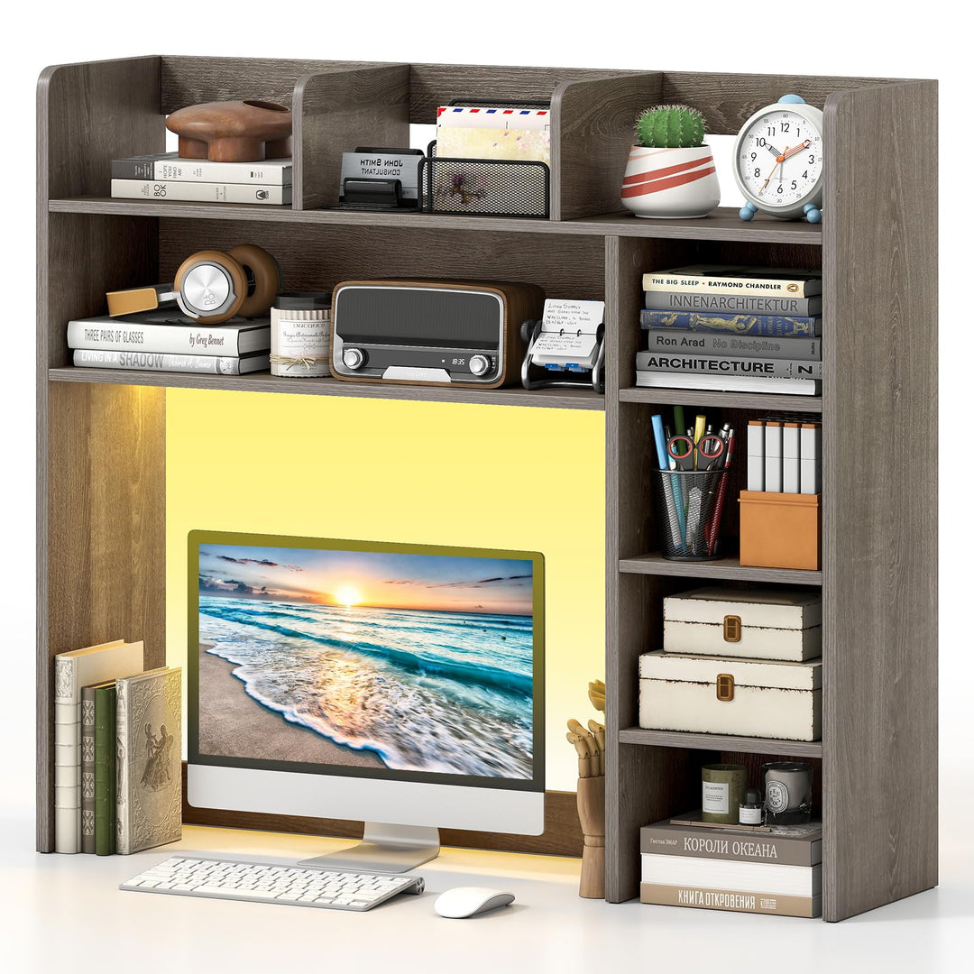 Giantex 35.5" Desktop Bookshelf with LED Lights