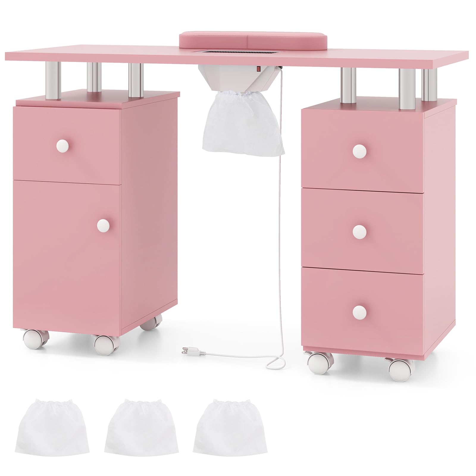 Giantex Nail Desk Manicure Table - Nail Table Station with Electric Dust Collector, 4 Drawers, Storage Cabinet