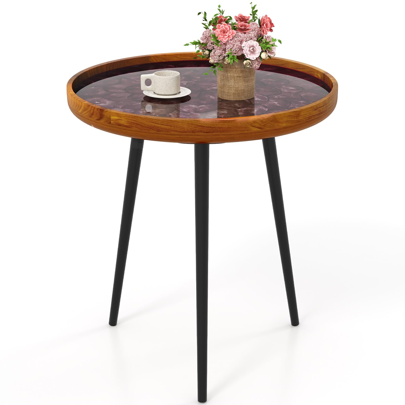 Giantex Outdoor Side Table, Round End Table with Epoxy Resin Finish