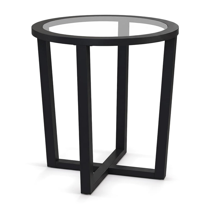 Giantex Glass Round End Table, Sofa Side Table with Transparent Tempered Glass Top